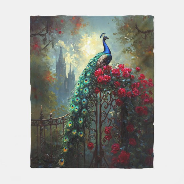 Dramatic Peacock Röd ros gotiic Fleecefilt (Framsidan)