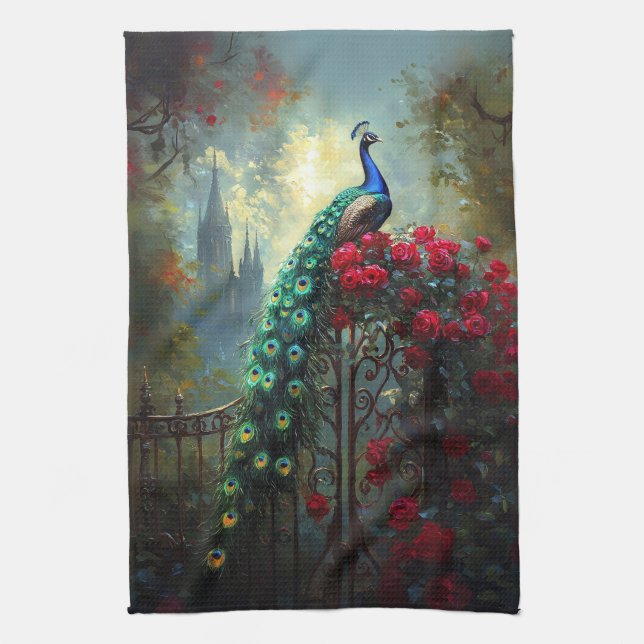 Dramatic Peacock Röd ros gotiic Kökshandduk (Vertikal)
