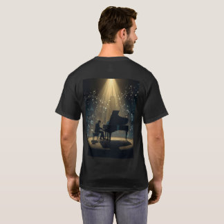 Dramatic Piano Music Silhouette with City Skiline T Shirt