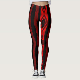 Dramatic Red and Black Rand Diamond Mönster Leggings