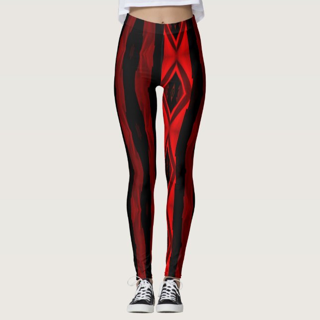 Dramatic Red and Black Rand Diamond Mönster Leggings (Framsida)
