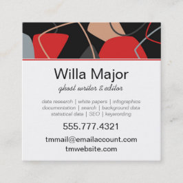 Dramatic Red, Black, Beige Abstrakt Monogram Fyrkantigt Visitkort