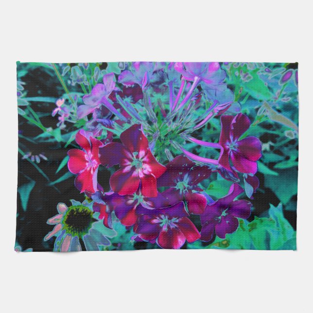 Dramatic Red, Lila and Rosa Garden Flower Kökshandduk (Horisontell)