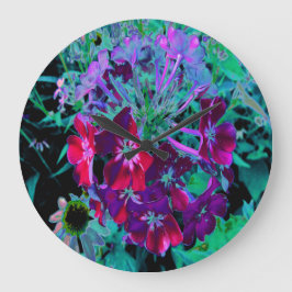 Dramatic Red, Lila and Rosa Garden Flower Stor Klocka