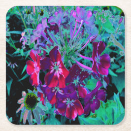 Dramatic Red, Lila and Rosa Garden Flower Underlägg Papper Kvadrat