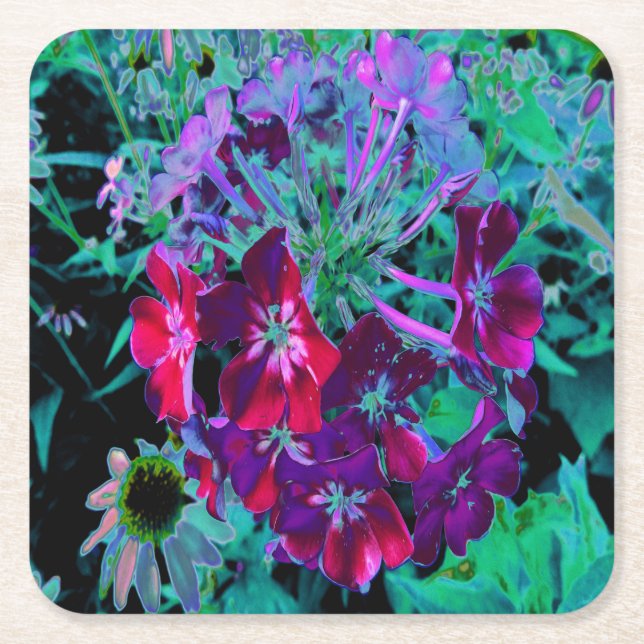 Dramatic Red, Lila and Rosa Garden Flower Underlägg Papper Kvadrat (Framsidan)