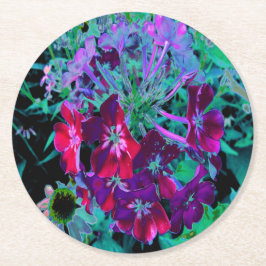 Dramatic Red, Lila and Rosa Garden Flower Underlägg Papper Rund