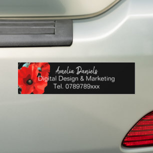 Dramatic Red Poppy on Black Monogram Business Bildekal