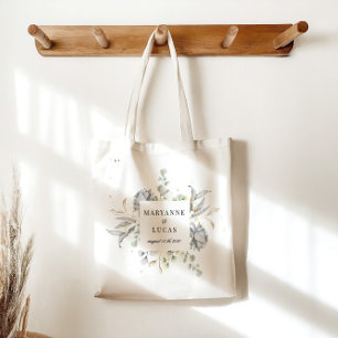 Dramatic Silver Blommigt Monogram Bröllop Tygkasse