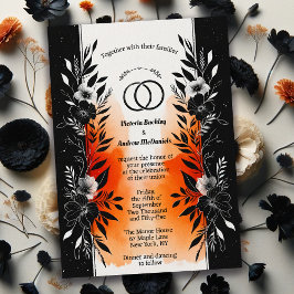 Dramatic Watercolor Black Orange Blommigt Bröllop Inbjudningar