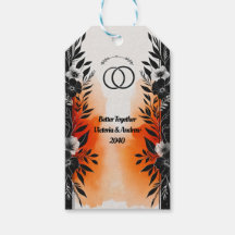 Dramatic Watercolor Black Orange Blommigt Bröllop