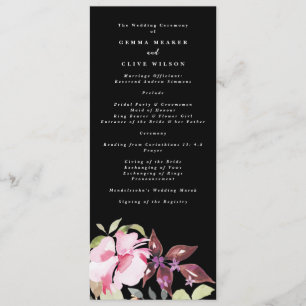 Dramatic Watercolor Blommigts Bröllop Ceremony Program