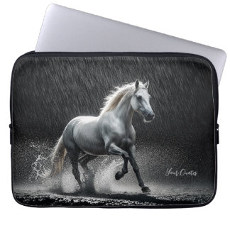 Dramatic White Horse Galloping in Rain Laptop Fodral