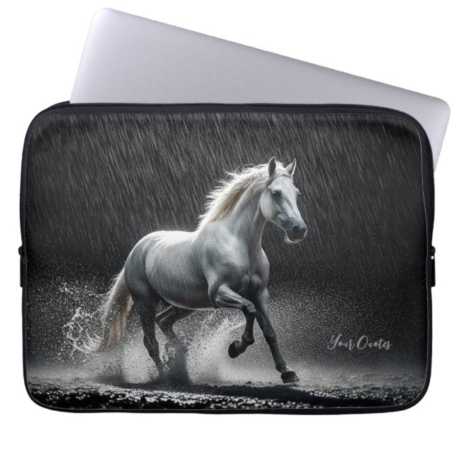 Dramatic White Horse Galloping in Rain Laptop Fodral (Framsidan)