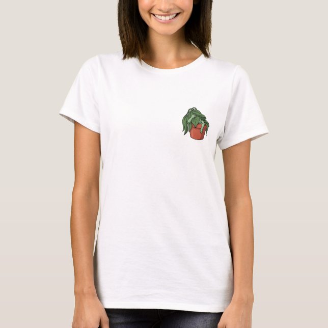 Dramatically Wilting Potted Plant Character T Shirt (Framsida)