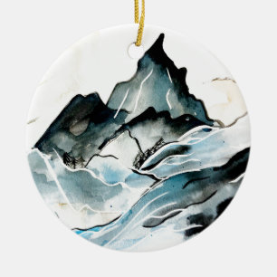 Dramatisk bergsornament julgransprydnad keramik