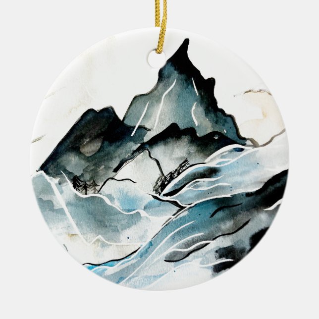 Dramatisk bergsornament julgransprydnad keramik (Framsidan)