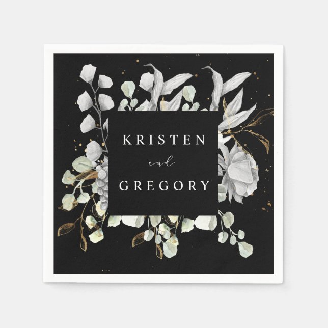 dramatisk blommigt bröllop i silver guld pappersservett (Framsidan)
