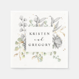 dramatisk blommigt bröllop i silver guld pappersservett