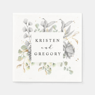 dramatisk blommigt bröllop i silver guld pappersservett