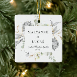 Dramatisk Blommigt i Silver Monogram Första jul Julgransprydnad Keramik