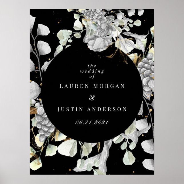 dramatisk blommigt silver guld i Bröllop Poster (Framsidan)