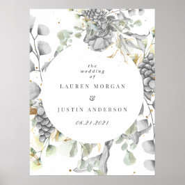 dramatisk blommigt silver guld i Bröllop Poster