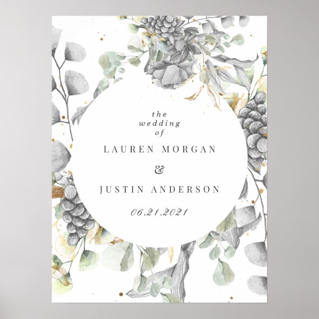 dramatisk blommigt silver guld i Bröllop Poster (Framsidan)