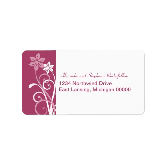 Dramatisk Blommigt Swirls Adressetiketter, Fuchsia Adressetikett (Framsidan)