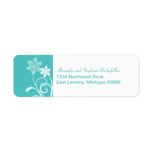 Dramatisk Blommigt Swirls Returetiketter, Aqua Returadress Etikett