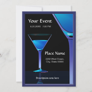 Dramatisk Blue Martini Cocktails-inbjudan Inbjudningar