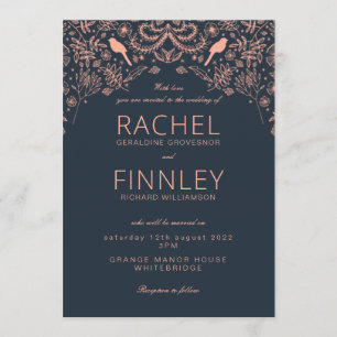 Dramatisk bröllopsinbjudan, marin och korall inbjudningar