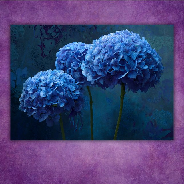 Dramatisk Djärvt Blå Hortensia Blomma Botanisk Poster (Dramatic Bold Blue Hydrangea Floral Botanical Poster)