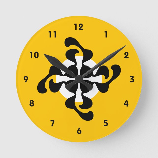 Dramatisk dubbel Q speglad Modern gul svart Rund Klocka (Framsida)