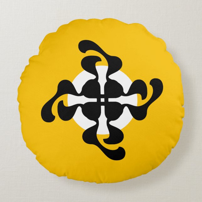 Dramatisk dubbel Q speglad Modern gul svart Rund Kudde (Framsidan)