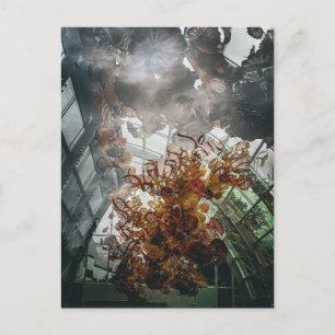 Dramatisk Eldig Orange Glas Kronljus Skulptur Vykort