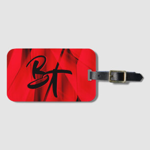 Dramatisk Elegant Red Black Abstrakt Monogrammad Bagagebricka