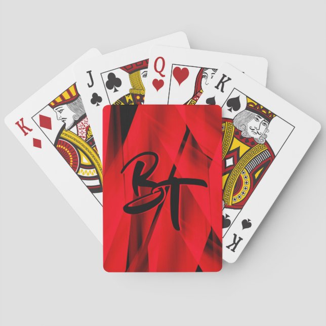Dramatisk Elegant Red Black Abstrakt Monogrammad Casinokort (Baksidan)