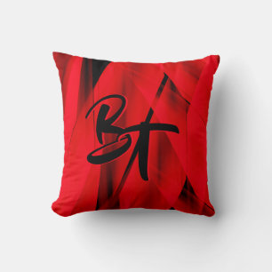 Dramatisk Elegant Red Black Abstrakt Monogrammad Kudde