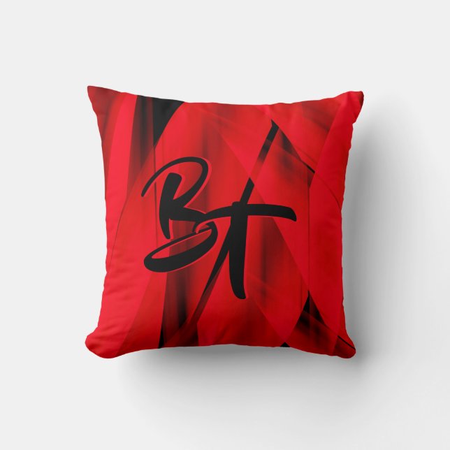 Dramatisk Elegant Red Black Abstrakt Monogrammad Kudde (Framsida)