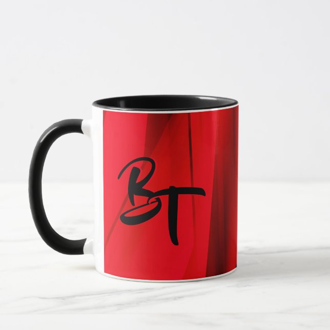Dramatisk Elegant Red Black Abstrakt Monogrammad Mugg (Vänster)