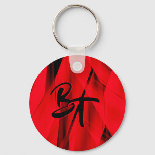 Dramatisk Elegant Red Black Abstrakt Monogrammad Nyckelring