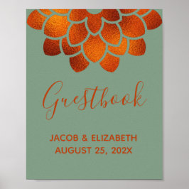 Dramatisk kopparblomma på Basil Bröllop Guestbook Poster