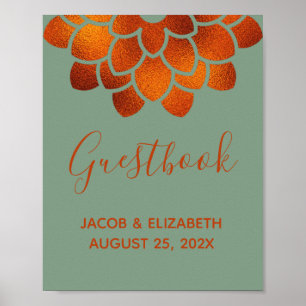 Dramatisk kopparblomma på Basil Bröllop Guestbook Poster