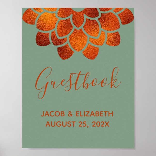Dramatisk kopparblomma på Basil Bröllop Guestbook Poster (Framsidan)