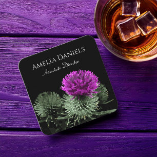 Dramatisk Lila Thistle på Black Affärskort Fyrkantigt Visitkort