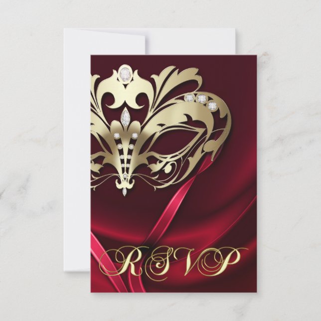 Dramatisk Masquerade Röd RSVP Inbjudan (Framsida)