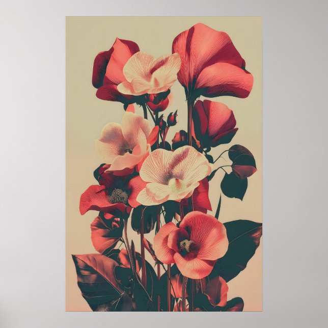 Dramatisk Mörk Hibiskuskonst - Vintage Floral Poster (Framsidan)