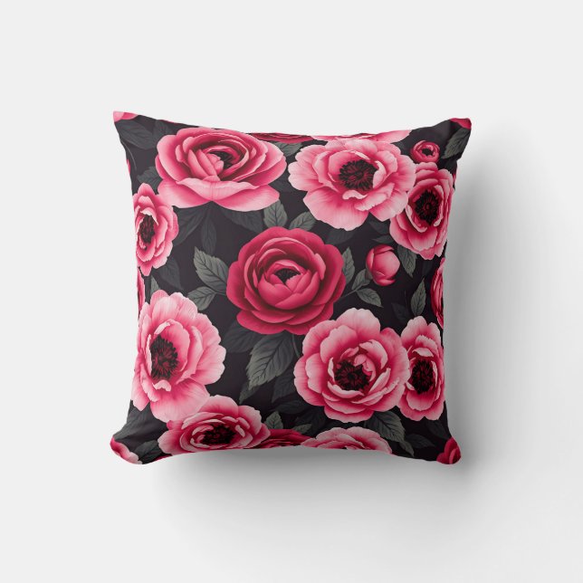 Dramatisk Mörk Rosa Peony Blommig Vintage  Kudde (Framsida)