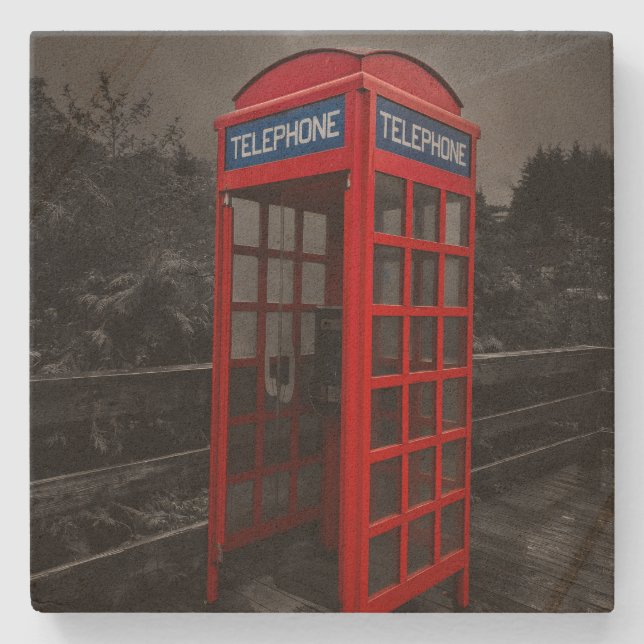 Dramatisk röd telefonkiosk fotografering resa  stenunderlägg (Framsidan)